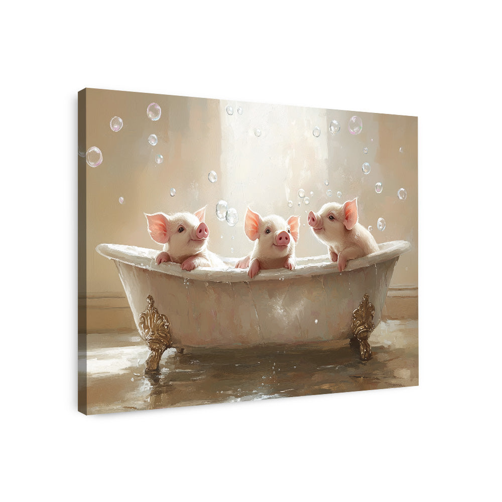 Piglets In A Tub - Canvas Wall Art