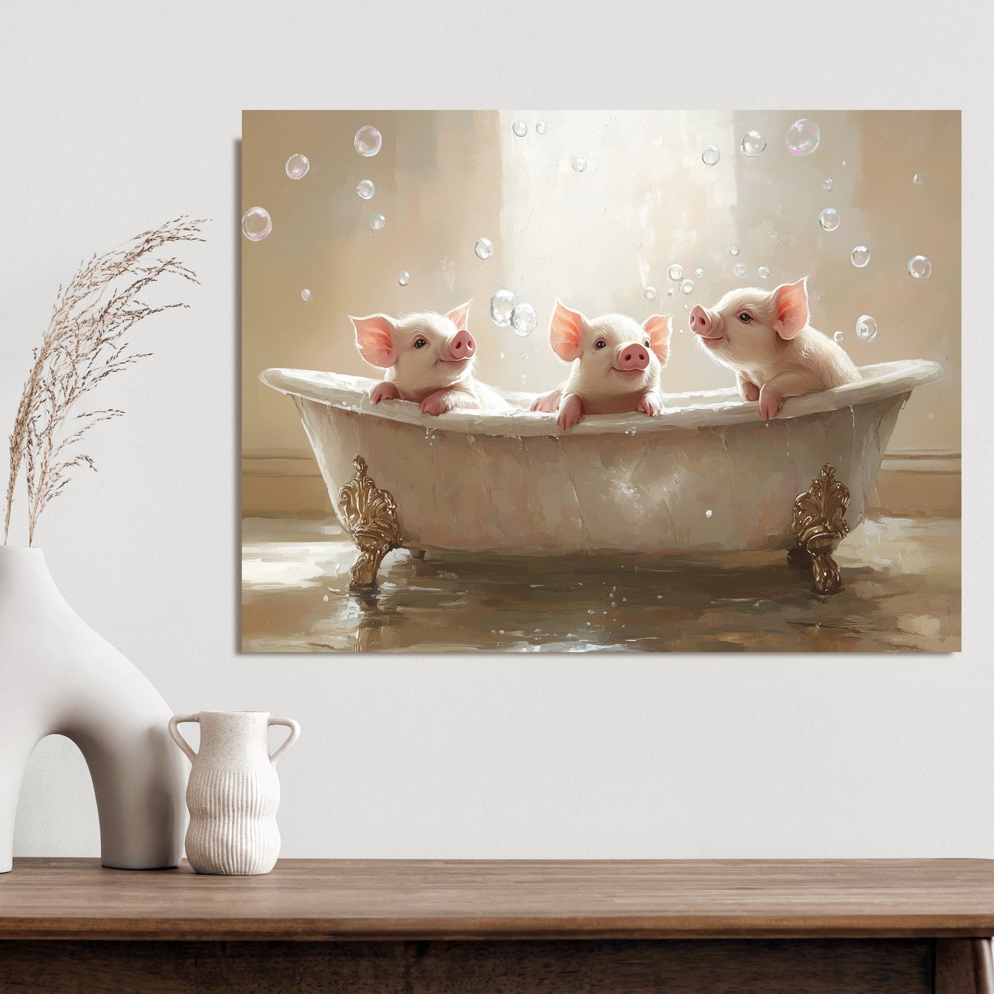 Piglets In A Tub - Canvas Wall Art