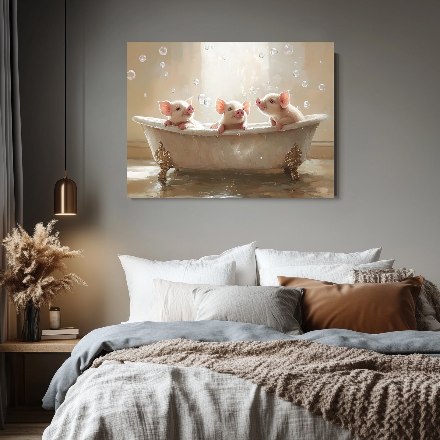 Piglets In A Tub - Canvas Wall Art