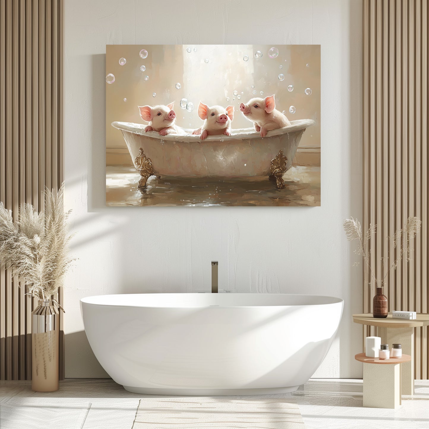 Piglets In A Tub - Canvas Wall Art