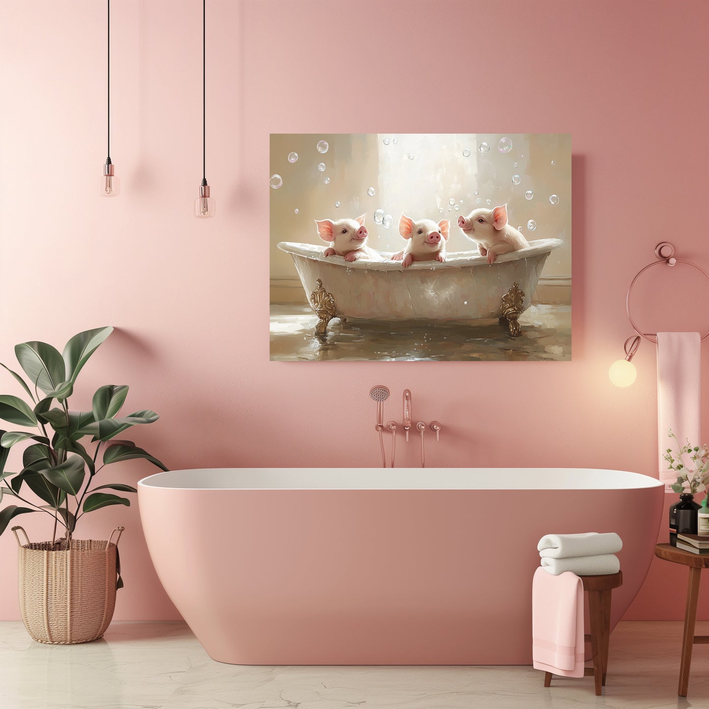 Piglets In A Tub - Canvas Wall Art