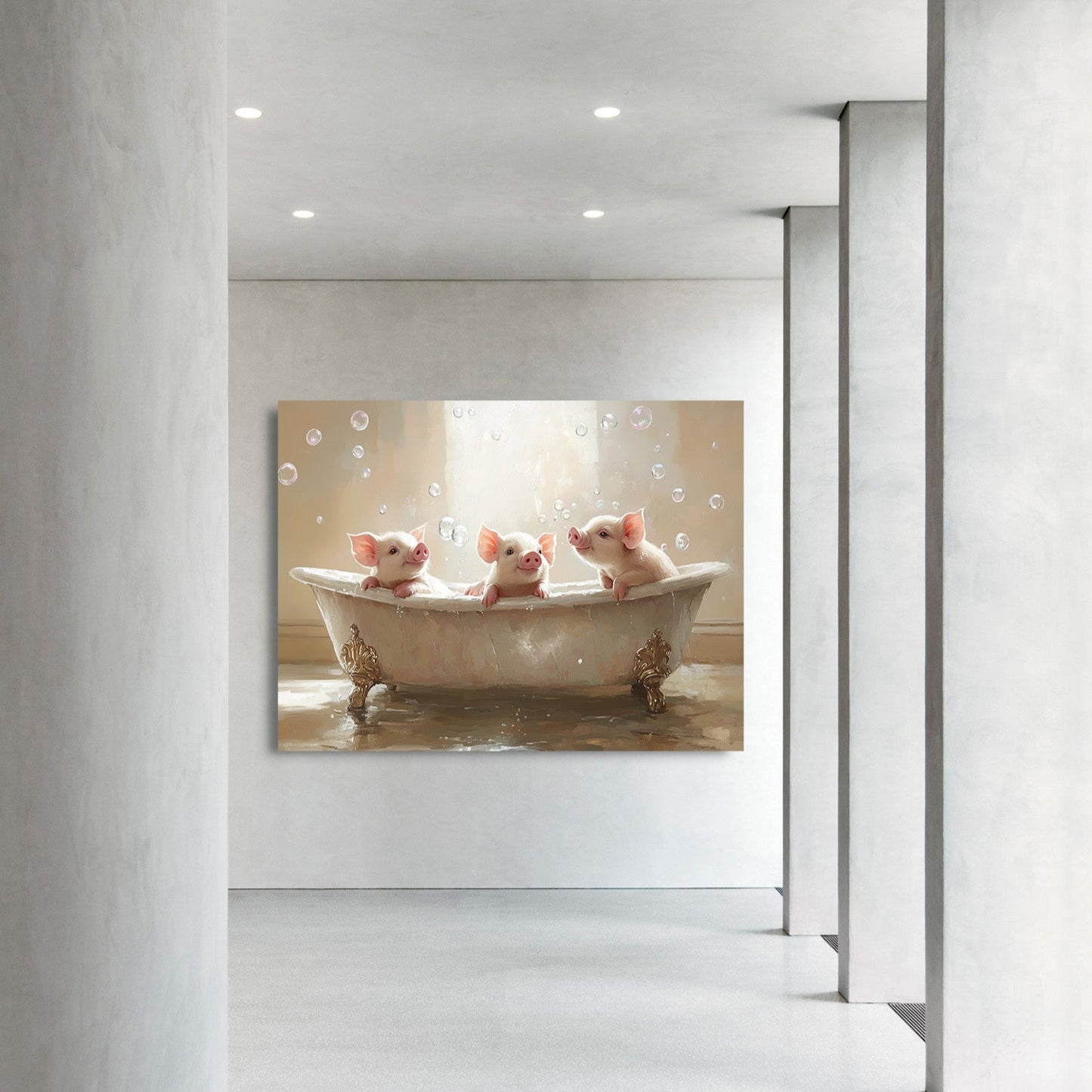 Piglets In A Tub - Canvas Wall Art