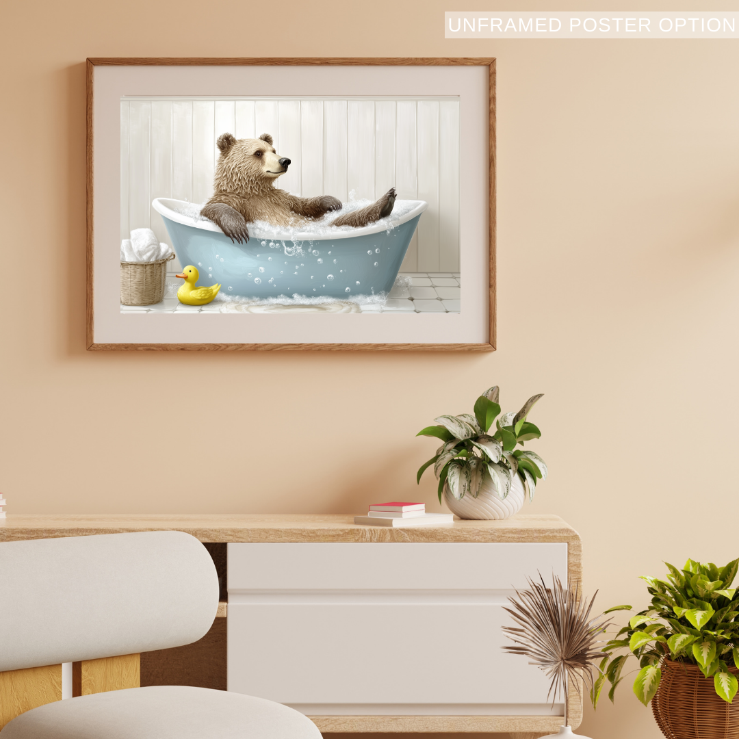 Bear In A Tub - Canvas Wall Art