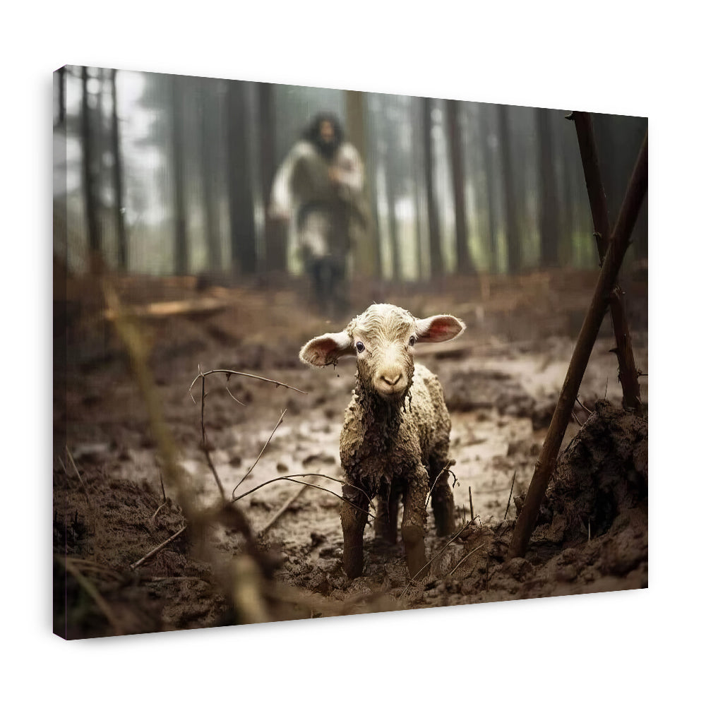 Jesus Running After the Lost Lamb - Canvas Wall Art