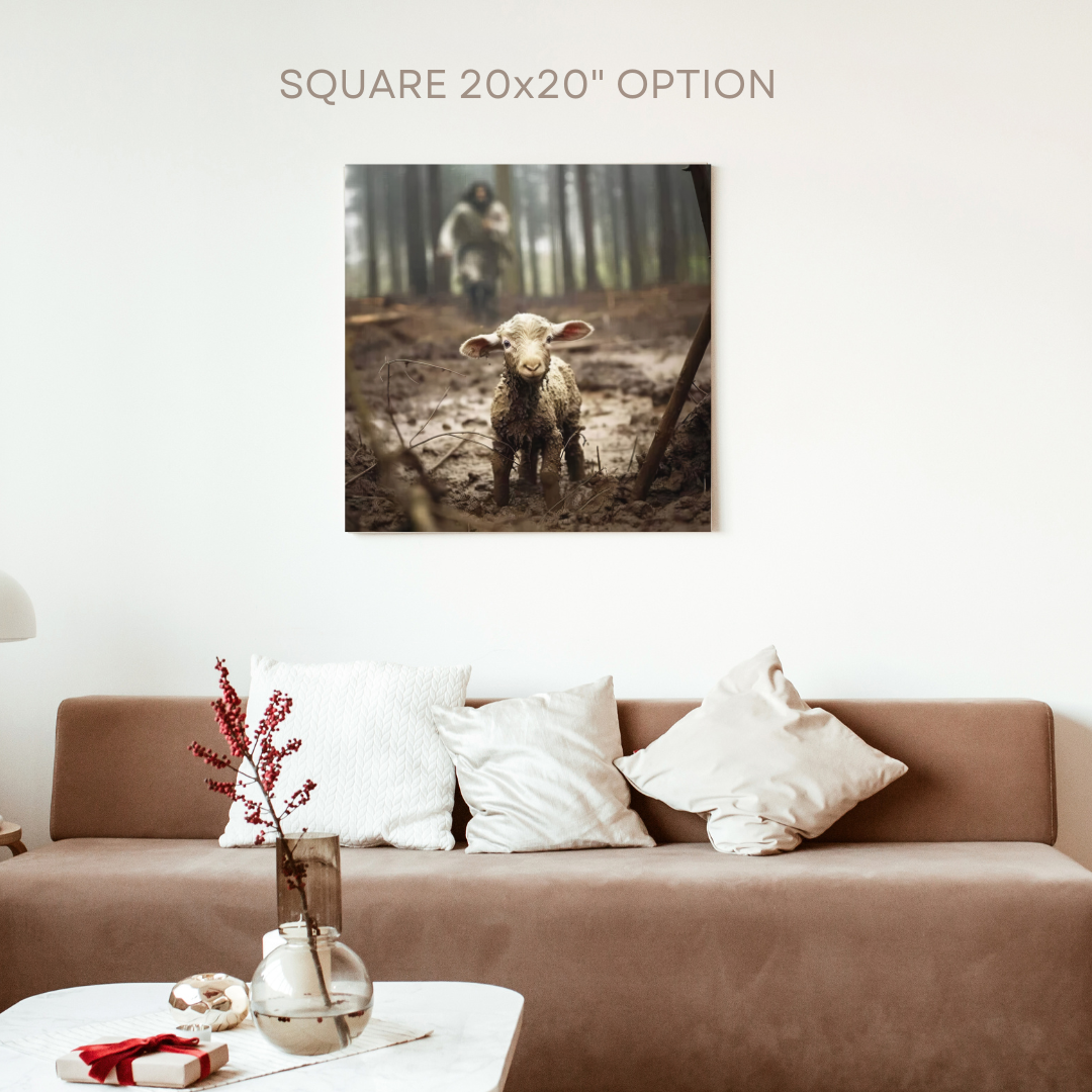 Jesus Running After the Lost Lamb - Canvas Wall Art