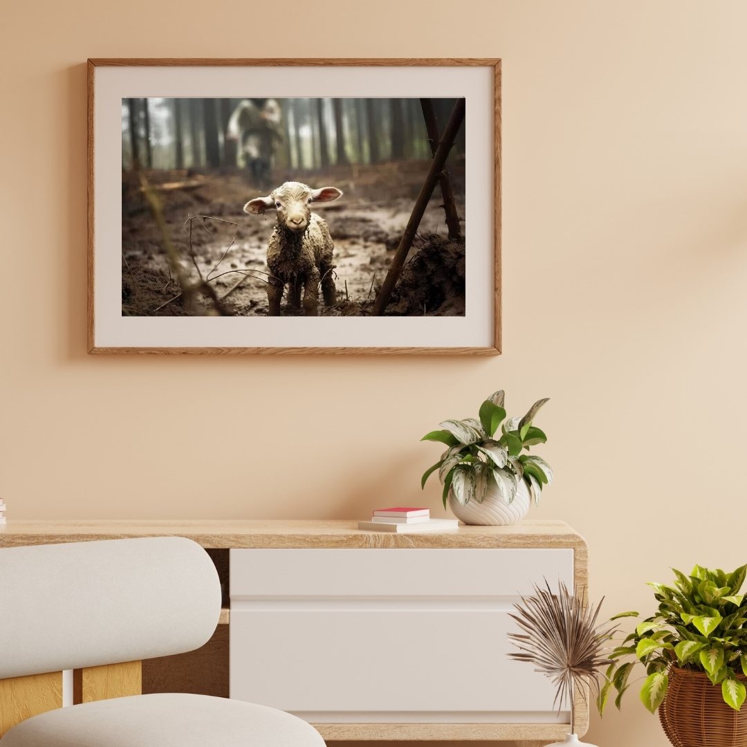 Jesus Running After the Lost Lamb - Canvas Wall Art