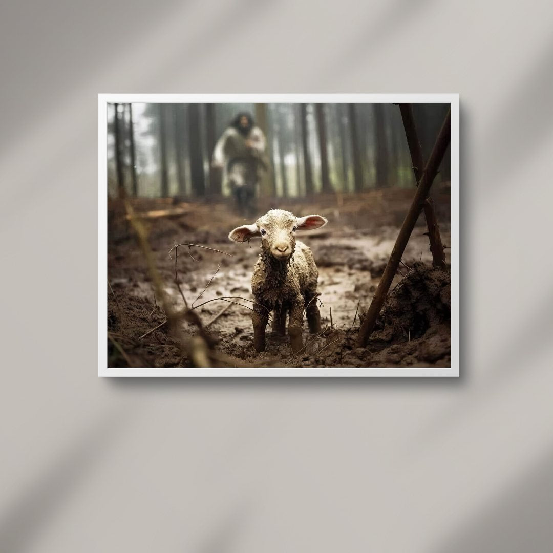 Jesus Running After the Lost Lamb - Canvas Wall Art