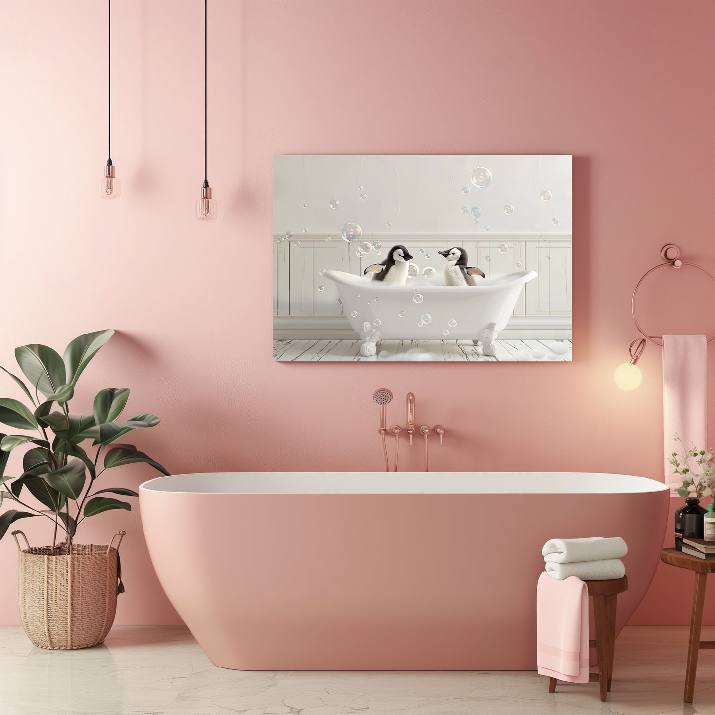 Penguins In A Tub - Canvas Wall Art