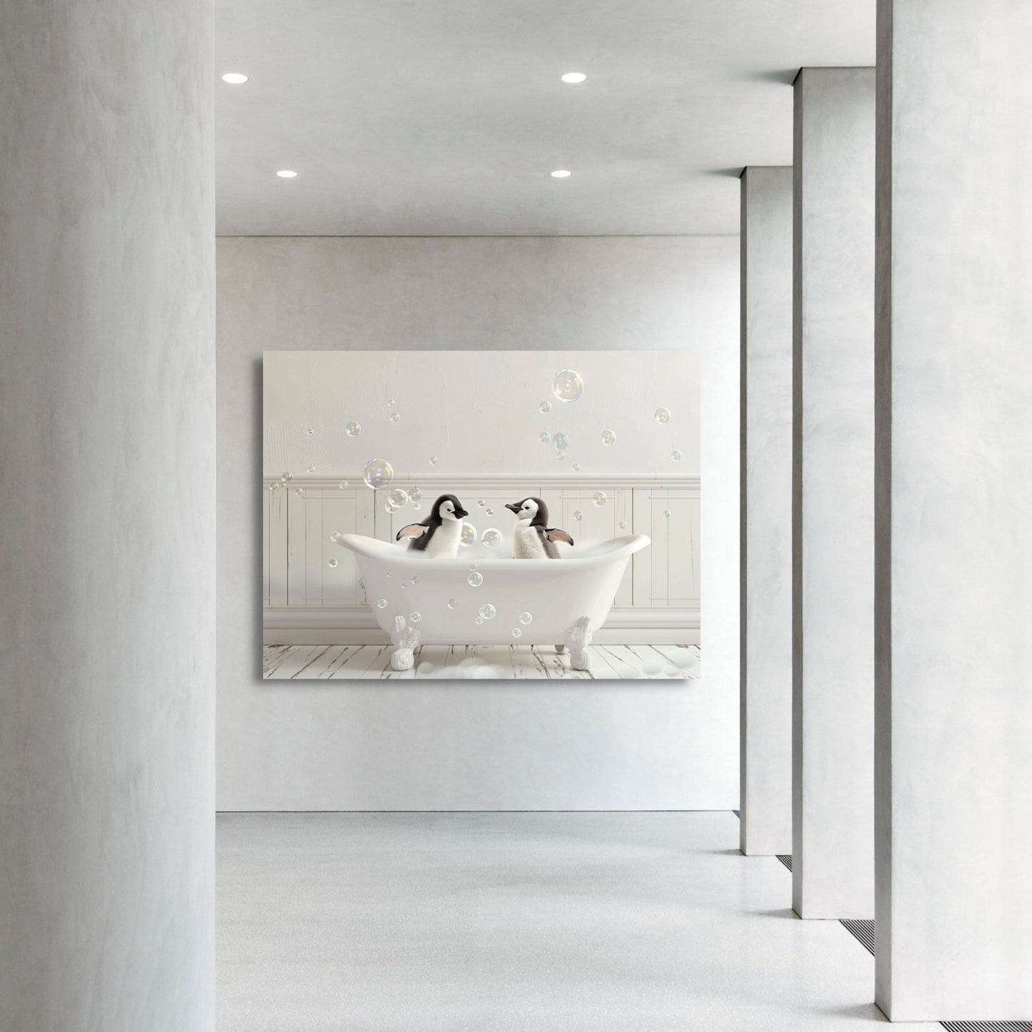 Penguins In A Tub - Canvas Wall Art