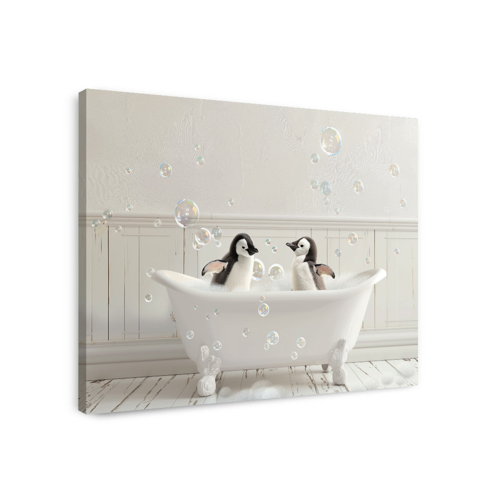 Penguins In A Tub - Canvas Wall Art