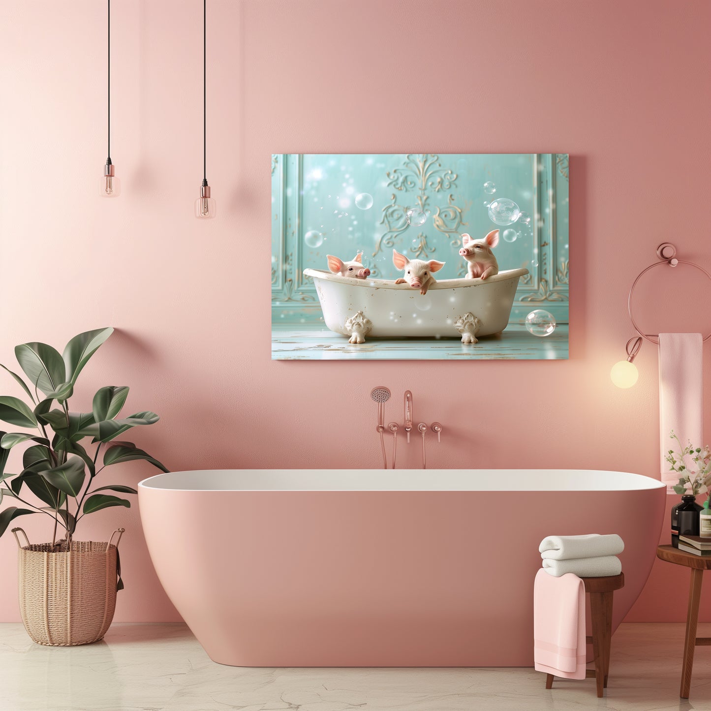 Piglets In A Tub - Canvas Wall Art