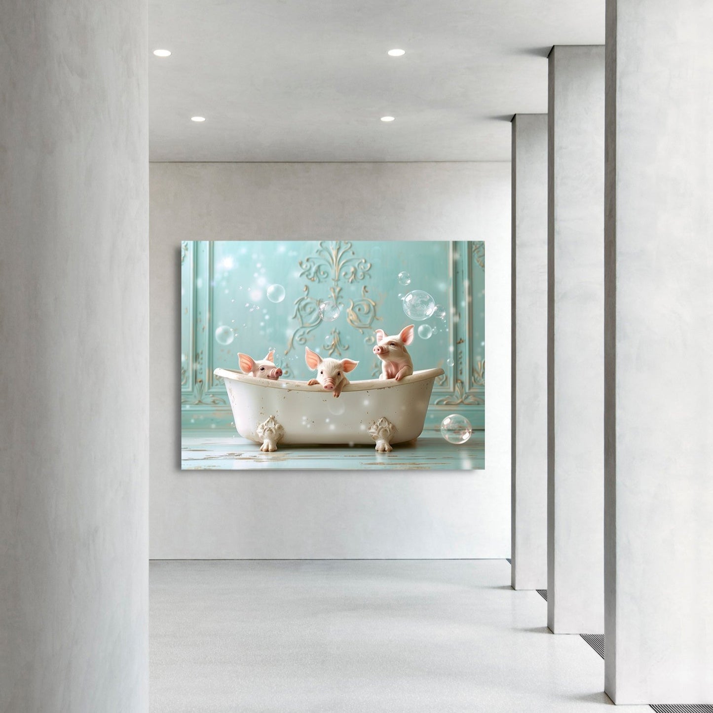 Piglets In A Tub - Canvas Wall Art