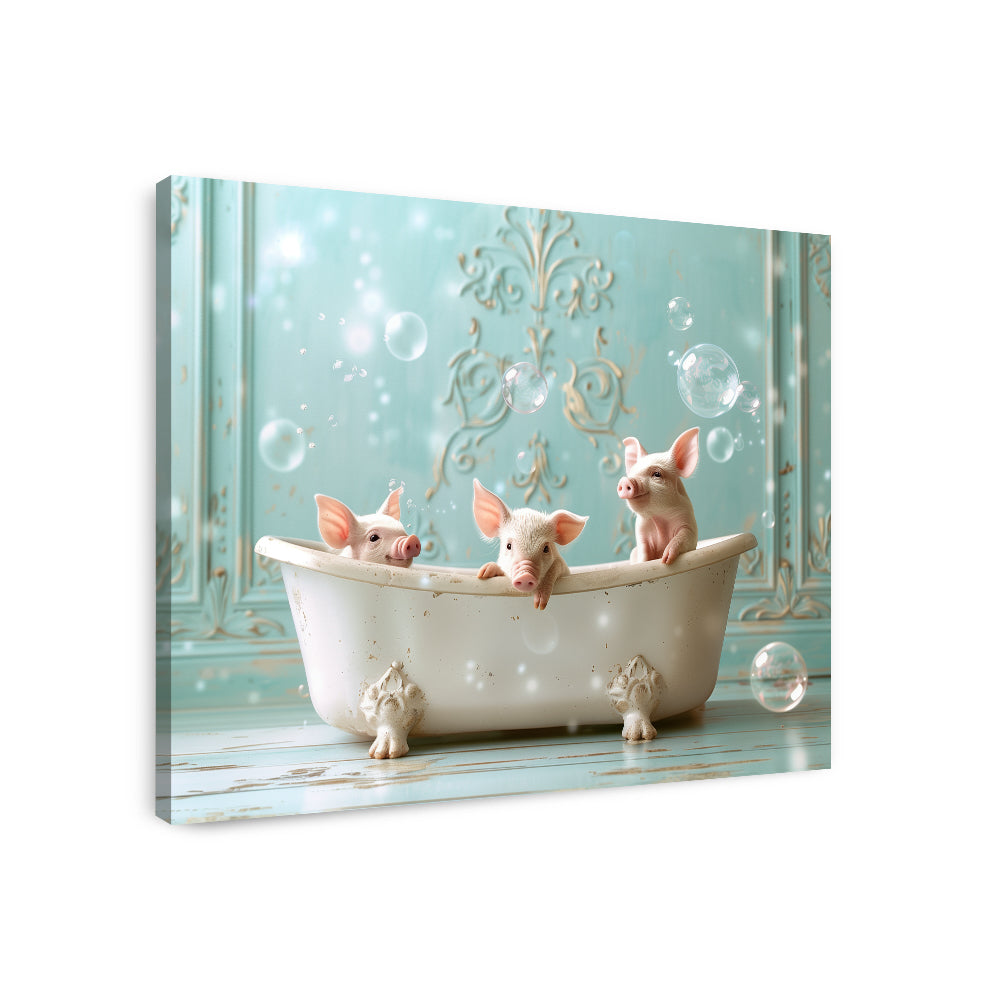 Piglets In A Tub - Canvas Wall Art