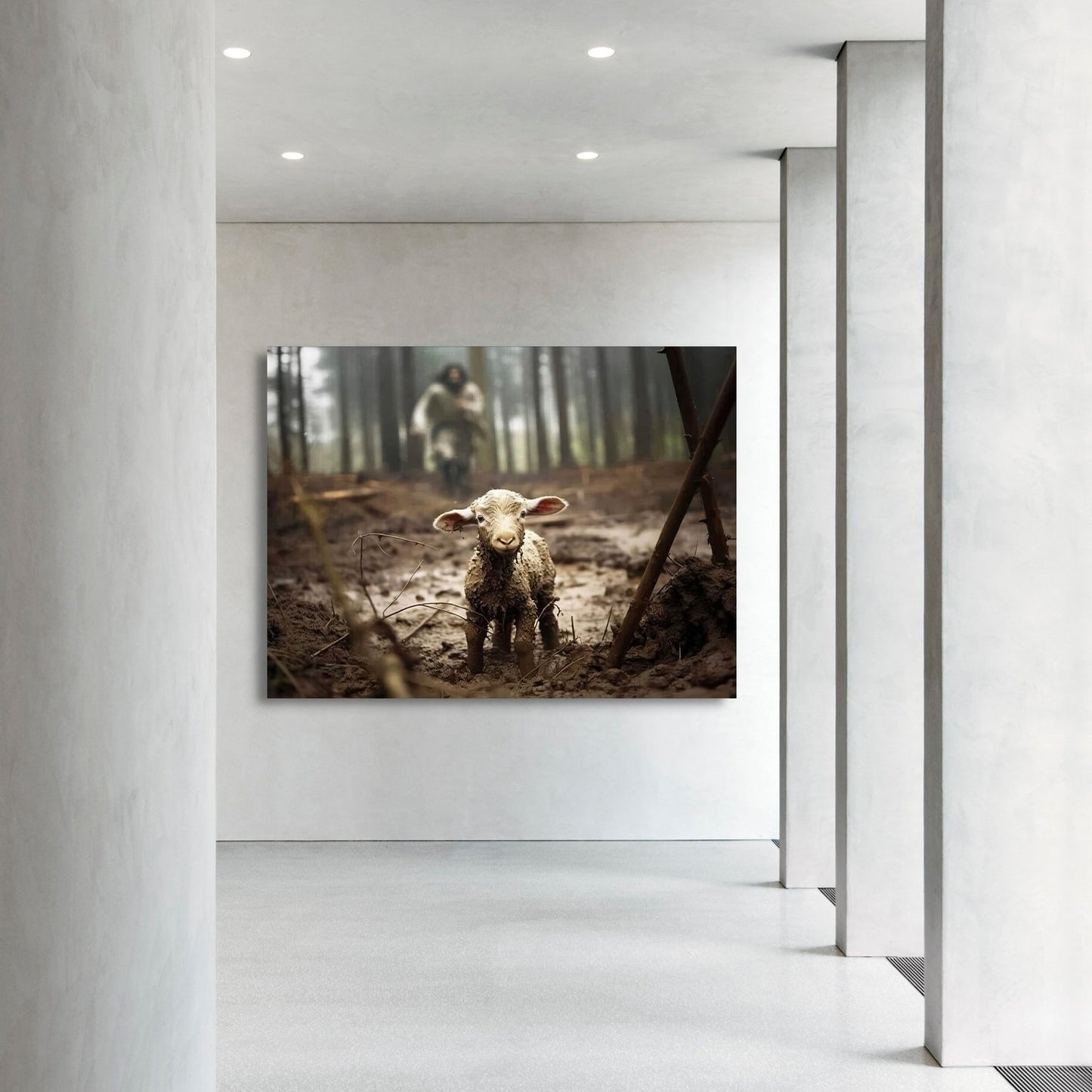 Jesus Running After the Lost Lamb - Canvas Wall Art