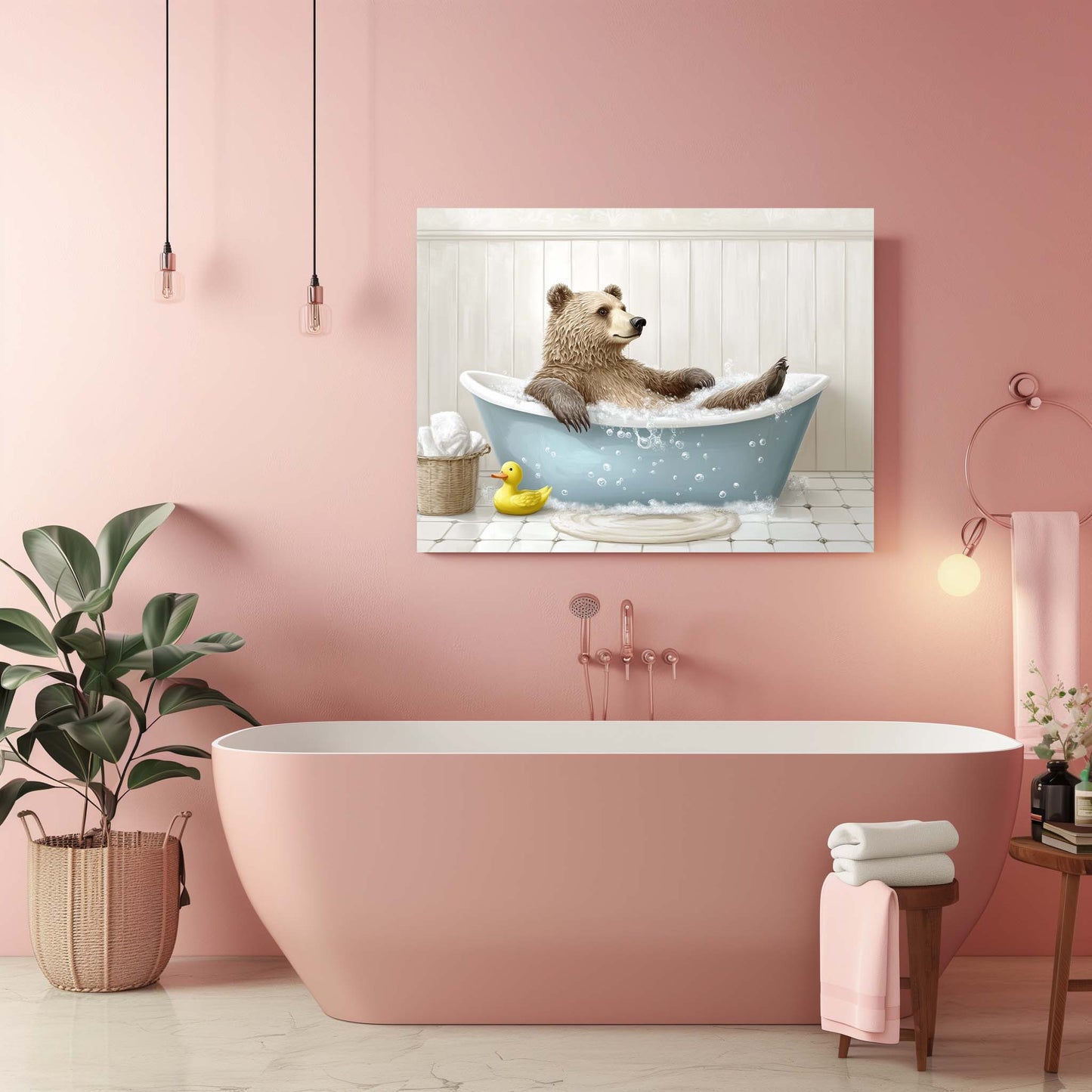 Bear In A Tub - Canvas Wall Art
