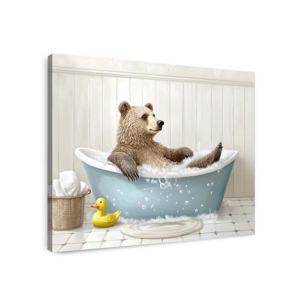 Bear In A Tub - Canvas Wall Art