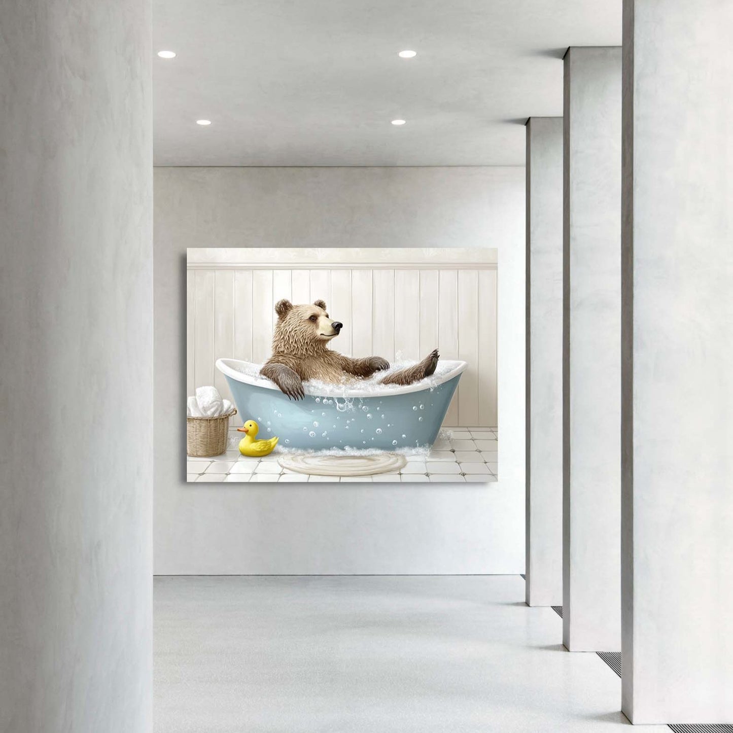 Bear In A Tub - Canvas Wall Art