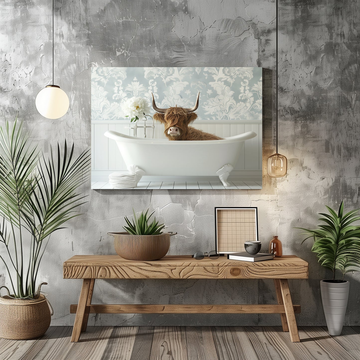 Cow in a Bathtub - Canvas Wall Art