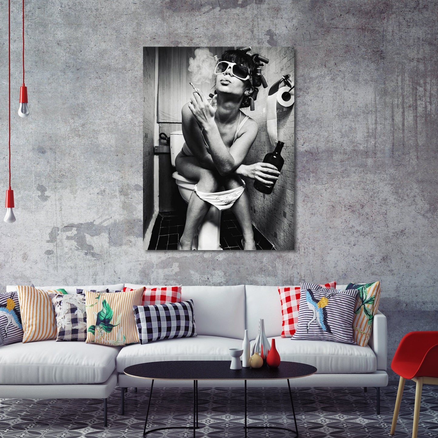 Girl on a Toilet - Canvas Wall Art