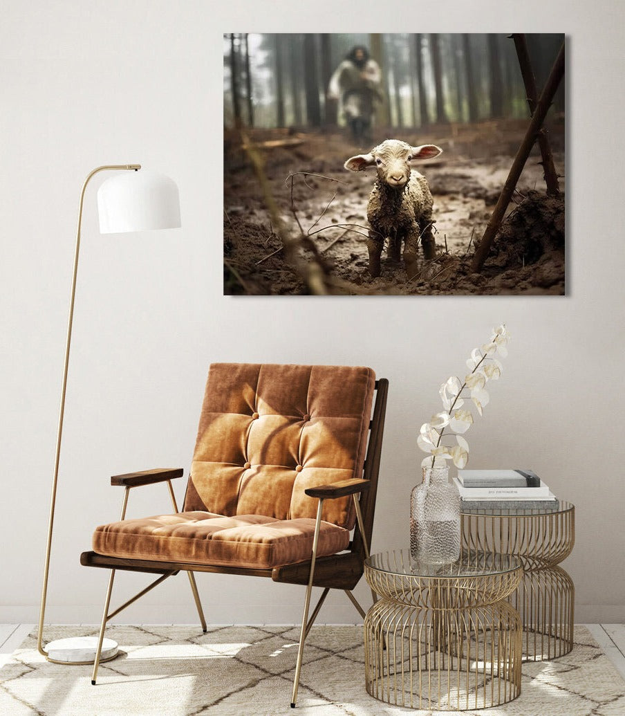 Jesus Running After the Lost Lamb - Canvas Wall Art