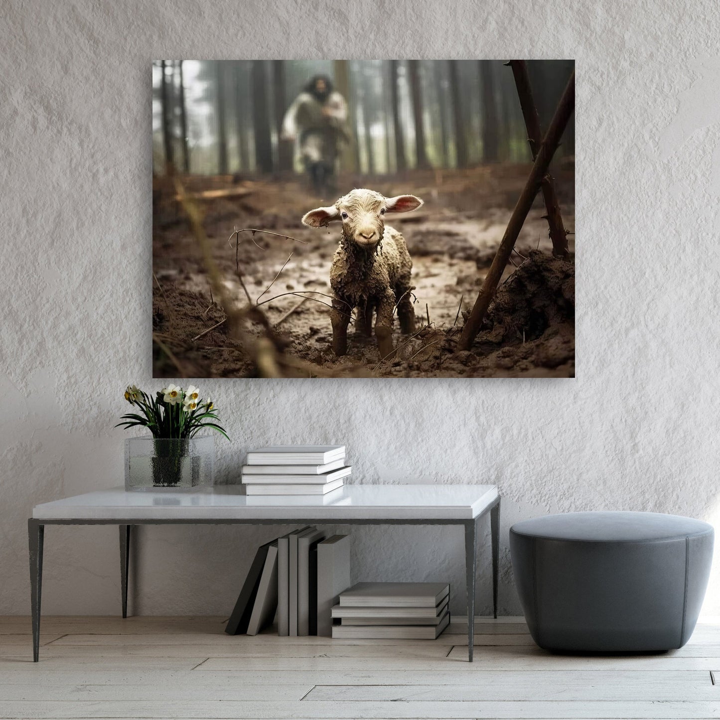 Jesus Running After the Lost Lamb - Canvas Wall Art