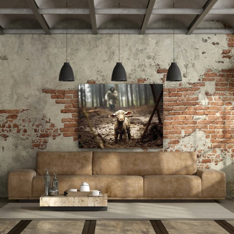 Jesus Running After the Lost Lamb - Canvas Wall Art