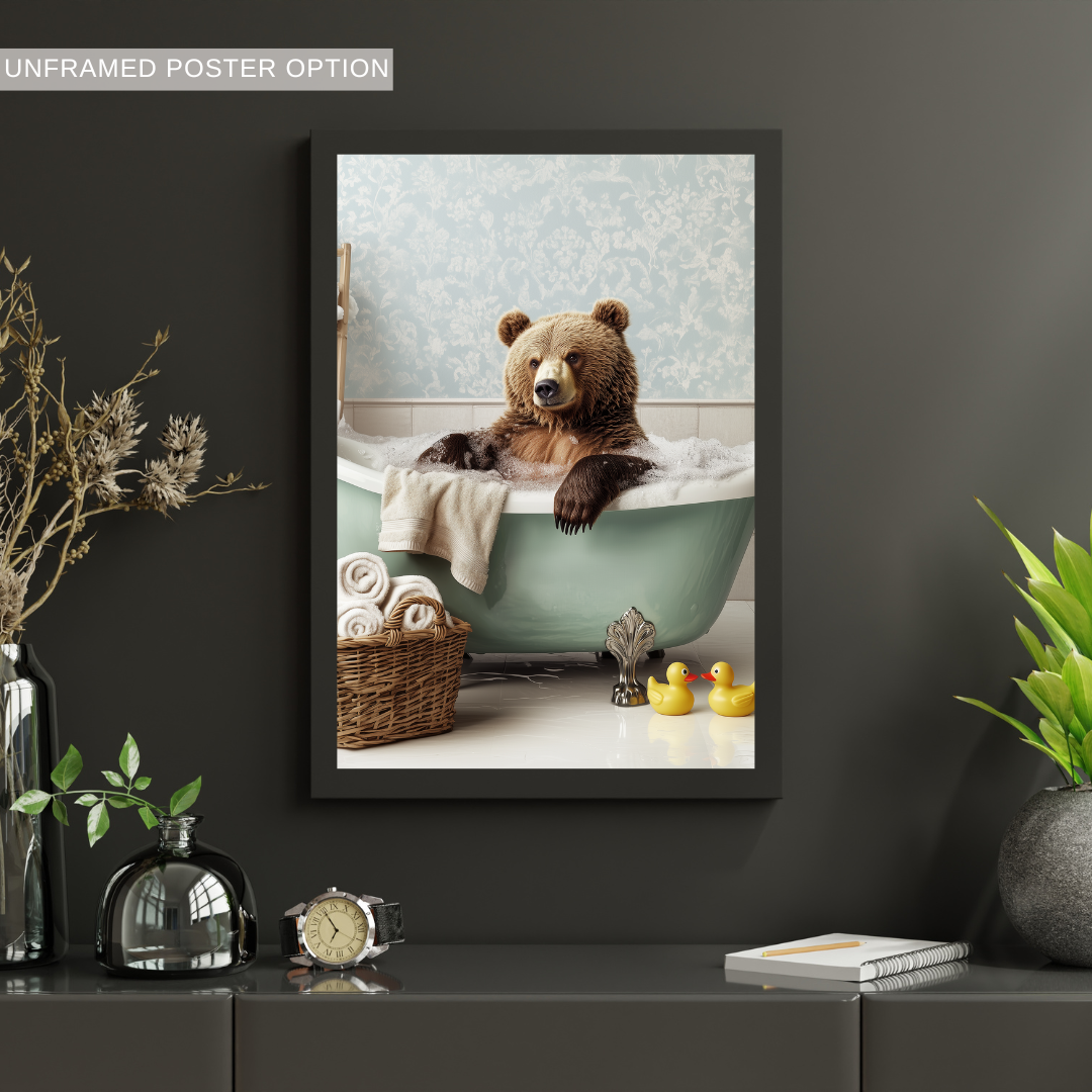 Bear In A Tub - Canvas Wall Art