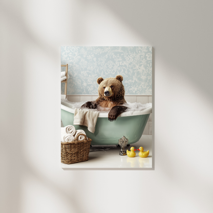 Bear In A Tub - Canvas Wall Art